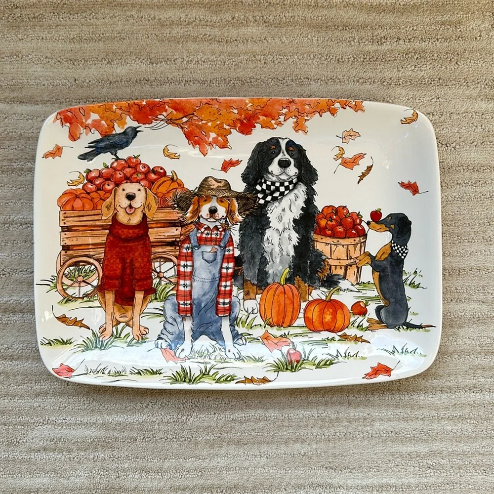 Certified International Sherri Buck Baldwin Autum Fall Dog Serving Platter Plate